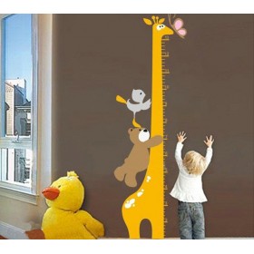  Giraffe Growth Chart - Bear, Birds Playing Wall Decal